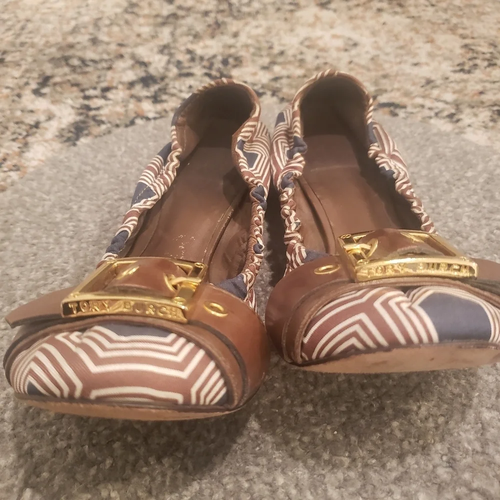 Tory Burch leather fabric flats